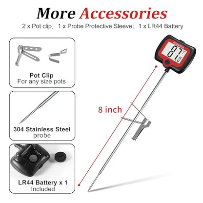 BOMATA Digital Candy Thermometer with Pot Clip, Deep Fry Oil Thermometer with Rotatable Display & Long Probe, for Candy Candle Making, Cooking, Food, Liquids, Water, Sugar.. Black - color: Black