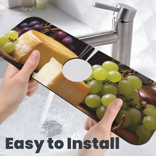 White Wine Cheese Faucet Mat for Kitchen Sink, Super Absorben Faucet Pad Splash Catcher, Diatomite Fast Drying Stone Faucet Handle Drip Catcher Tray Mat for Bathroom Sink Drying Pad 15" x 5.5"
