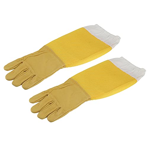 Beekeeping Gloves with Long Sleeves, Breathable Sheepskin Leather, Protective Beekeeper Equipment for Men and Women