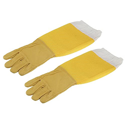 Beekeeping Gloves with Long Sleeves, Breathable Sheepskin Leather, Protective Beekeeper Equipment for Men and Women