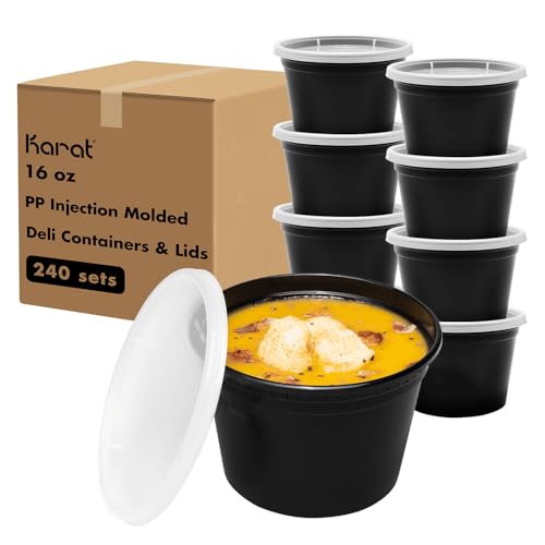 Karat [16oz - 240 ct Black PP Injection Molded Round Deli Containers with Lids (FP-IMDC16-PPB) - color: Black, size: 16oz