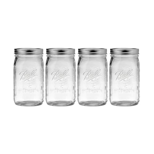Ball Wide Mouth Quart 32oz. Glass Mason Jar with Lids and Bands, 4 Count - size: 32oz (4-pack)