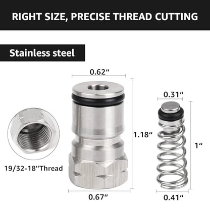 2 Pairs Ball Lock Keg Post, Stainless Steel Homebrewing Beer Cornelius Corny Keg Quick Disconnect Kegerator Gas + Liquid 19/32-18 Thread Adapter Poppet Spring Sealing Gasket Replacement Kit
