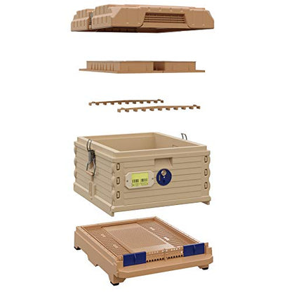 Apimaye Ergo Insulated 10 Frame Bee Hive Set [NO Frames Included] (Single Hive, Tan Body Blue Entrance) - color: Tan Body Blue Entrance