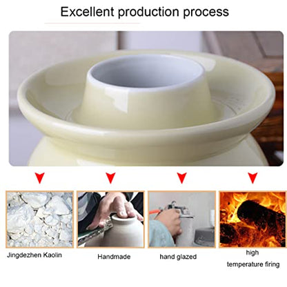 ZHOUXIAO Traditional Chinese Ceramic Fermenting Jar Fermentation Crock Food Storage Containers Pickle Jars with Water Seal Airlock Lid Sealing Jars for Sauerkraut,Kimchi 0.75KG