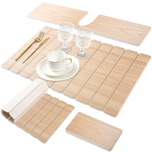 Diatomaceous Stone Drying Mat for Kitchen Counter with Sink Faucet Mat, Wooden Parrten Design Absorbent Quick Dry Dish Drying Mat Set, Diatomite Stone Slat Countertop Pad for Dishes, Cups - color: Wood
