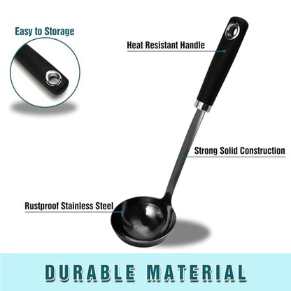 Black Stainless Steel Soup Ladle, 12 Inch Metal Ladle Spoon with Ergonomic Handle for Soup, Stew, Sauce, Chili, Gravy and Serving, Dishwasher Safe - color: Z-Black Ladle