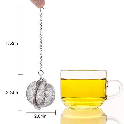 2Pcs Stainless Steel Tea Infuser Strainer, 2.04 Inch Metal Fine Mesh Tea Spice Ball for Loose Leaf Tea, Tea Filter with Chain Hook, Tea Interval Diffuser for Spices, Seasonings