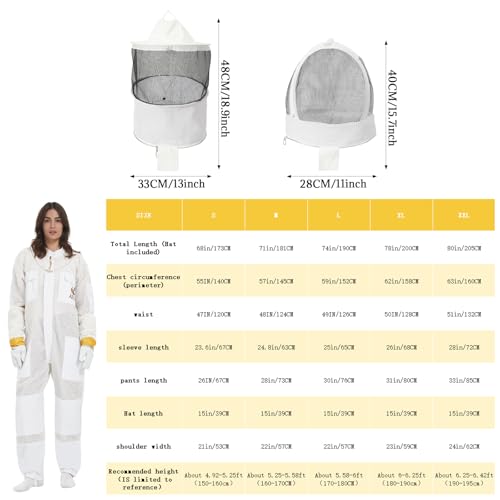 ANDES 3-Layer Mesh Ventilated Bee Suit with 2 Veils & Goatskin Gloves,L | Professional Full Body Sting-Proof Beekeeper Suit, Unisex for Beginners & Commercial Beekeepers - size: Large