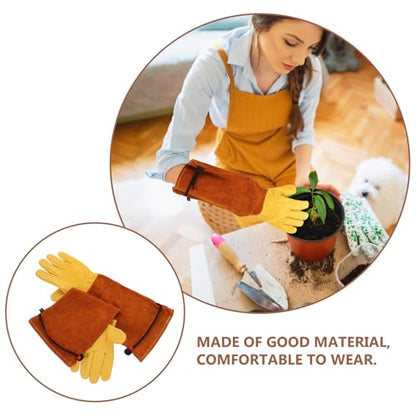 Sewroro Puncture Resistant Gardening Gloves Long Sleeve Cowhide Leather Work Gloves for Rose Pruning and Thorn Protection Heavy Duty for Outdoor Planting and Beekeeping