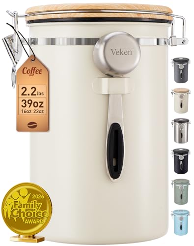 Veken Coffee Canister, 39OZ Large, Gifts For Women,Airtight Stainless Steel Food Storage Container for 2.2lbs Coffee Beans,Ground, Sugar, Tea, Flour, Cereal, Kitchen Bar Accessories,Scoop, Gift, Cream - color: Cream, size: 39 oz