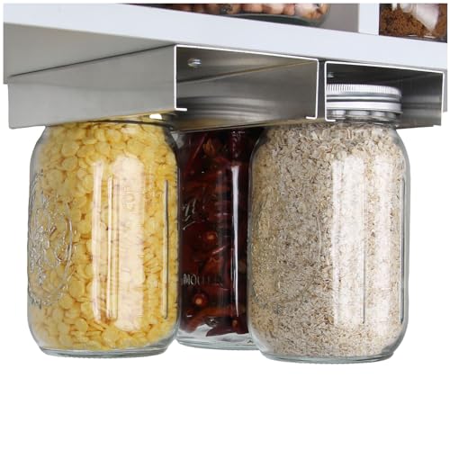lopeztek Under Shelf Mason Jars Organize and Storage Rack, Wide Mouth | 2 Racks Hold 4 Mason Jars|Canning Jar Hangers|Under Cabinet, Pantry Holder|Kitchen Mount Accessories - color: 4Jars Total, size: Wide-2pcs