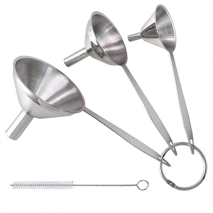 3 in 1 Metal Funnels for Filling Bottles Stainless Steel Small Kitchen Funnel Set for Transferring Essential Oils Liquid Fluid Spice Dry Ingredients Powder, Durable (‎Long-Handled Funnel) - size: ‎Long-handled funnel