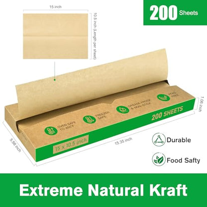 EcoDispose Precut POP UP Deli Paper Sheet Pack of 200, Interfolded Heavy Paper for Food Wrap and Serving (15" x 10-1/2", Kraft） - color: Kraft, size: 15“x10.5”inch