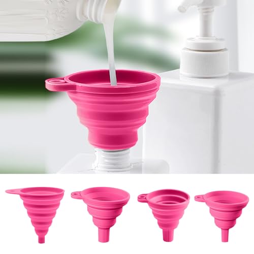 4 Pcs Kitchen Funnel Set, 4 Sizes for Kitchen Accessories Foldable Silicone Collapsible Funnels for Filling Water Bottle Liquid Transfer, Hot Pink - color: 4 Hot Pink