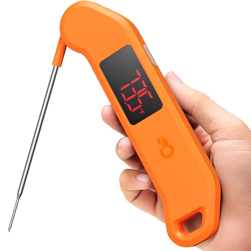 Professional Digital Meat Thermometer, 1 Sec Instant Read, ±0.5℉ Accuracy NIST&NSF Certified Food Thermometer, Auto-Rotate Bright LED Screen, Waterproof Cooking Thermometer for Grill BBQ, Orange - color: Orange