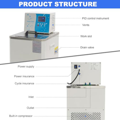 US In Stock -10℃ ~100℃ Laboratory Chiller Circulator 6L Chiller Lab Low Temperature Cooling Liquid Circulator Pump Chiller Lab Recirculating Chiller Water Bath Recirculating Water Cooling Chiller,110V