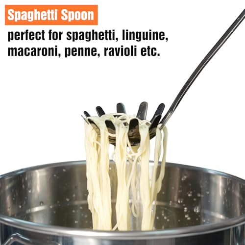 Black Stainless Steel Pasta Spoon, Spaghetti Server with Teeth, Metal Pasta Fork for Noodles, Linguine, Fettuccine and Macaroni, Dishwasher Safe - color: Z-Black Spaghetti