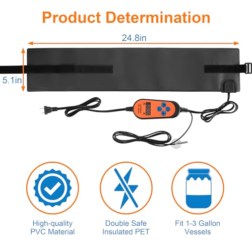 Heat Mat for Kombucha Jar Heating, Warming Mat with Thermostat Controller Combo Set & Timing Function, Digital Temperature Control Heating Mat Fits 1 to 3 Gallon Fermenter Vessels (Black)