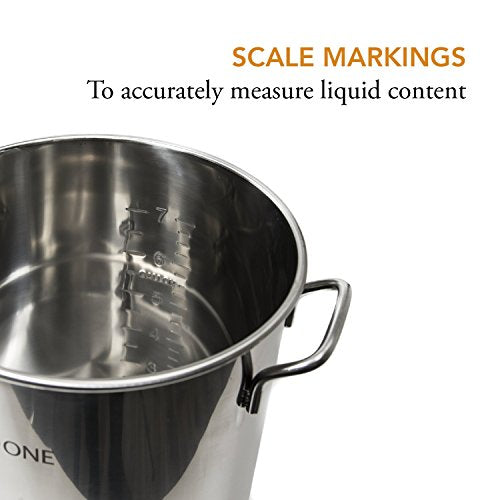 GasOne 8 Gallon Stainless Steel Home Brew Kettle Pot Pre Drilled 4 PC Set 32 Quart Tri Ply Bottom for Beer Brewing Includes Stainless Steel Lid, Thermometer, Ball Valve Spigot - Home Brewing Supplies - size: 32 Quarts