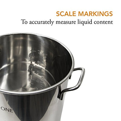 GasOne 8 Gallon Stainless Steel Home Brew Kettle Pot Pre Drilled 4 PC Set 32 Quart Tri Ply Bottom for Beer Brewing Includes Stainless Steel Lid, Thermometer, Ball Valve Spigot - Home Brewing Supplies - size: 32 Quarts