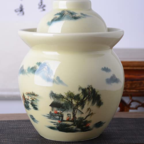 MRYBD Pickle Jar Large Traditional Sichuan Chinese Ceramic Fermenting Jar with Water Seal Airlock Lid, Ceramic Fermentation Crock for Pickling, Kimchi, Sauerkraut 1.5L - size: 1.5L