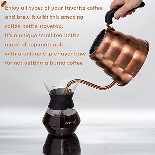 Mixpresso Gooseneck Pour Over Coffee Kettle, Barista Pour Control Design For Coffee & Tea High-Grade Stainless Steel 1.2 Liter (40 Oz) Drip Coffee Induction Cooker, Copper Stovetop Kettle - color: Bronze