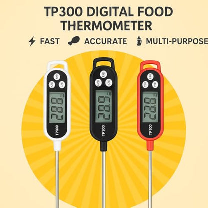 Digital Food Thermometer Combo Pack of 3 | Black+White+Red | Instant Read Meat Probe for Cooking, BBQ, Grill, Oven, Air Fryer | Waterproof Kitchen Thermometer with Long Stainless Steel Probe - color: Malti Color 3in1 combo pack (Red+Black+White)