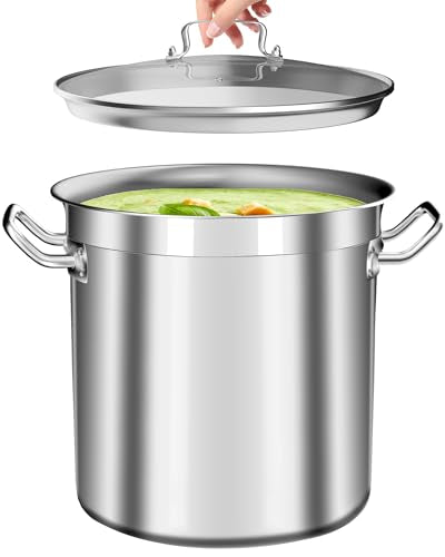 Large Stock Pot 20 Quart - Commercial Grade Soup Pot With Glass Lid - Nickel Free Stainless Steel Cookware - Healthy Polished Stockpots - Heavy Duty Induction Pots - size: 20 Quarts