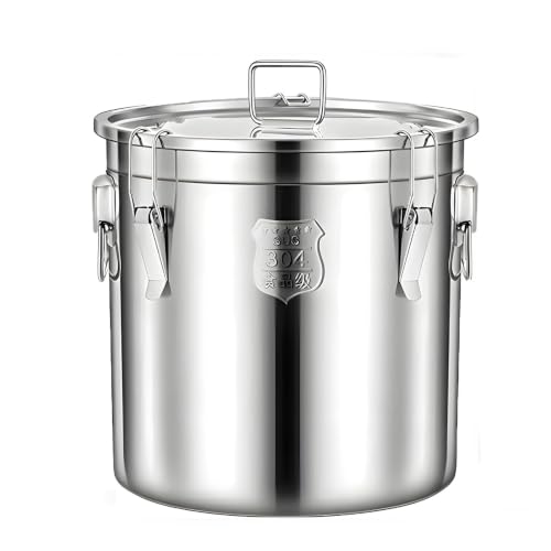 3.2갤런 304 스테인리스 스틸 주방 밀폐 통, 11.5kg(450온스) 밀가루 용기, 뚜껑 및 잠금 클램프 포함, 4.5-9.5kg(10-20파운드) 금속 버킷 식품 보관 용기, 쌀가루 그레인 커피콩(12L) - size: 12L/3.1gal