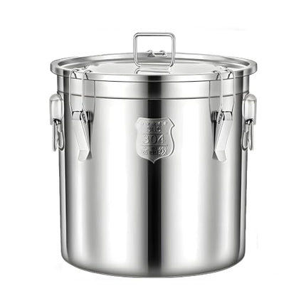 5.5Gal 304 Stainless Steel Airtight Container with Lid and Locking Clamp, 17-38Lbs Metal Bucket Drum Large Dog Food Storage Container for Milk, Oil, Coffee Storage Container (21L) - size: Standard 21L/5.5gal
