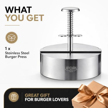 UFORU 4.5 Inch Burger Press,304 Stainless Steel Hamburger Patty Maker,Heavy Duty Non-Stick Patty Press,Spring Back Design,Dishwasher Safe Burger Maker for Smash Burgers Ground Beef,BBQ,Kitchen - size: 4.5inch