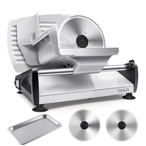 Upgrade DC motor Meat Slicer Machine for Home, Quiet 200W Deli Slicer with 2 Removable 7.5'' Stainless Steel Blades, Adjustable Dial for 0-15mm