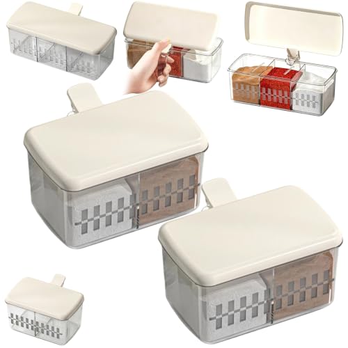 Clear Seasoning Box,Clear Divided Spice Seasoning Box with Flip Lid, Food-Grade,Transparent Design,Seasoning Storage Container Condiment Jars Spice Box Set (2 PCS - 2 Compartments) - color: 2 PCS - 2 Compartments