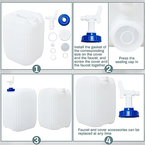 Kigley 2 Pieces 5 Gallon Carboy with Spigot, 10 Gallons Total, Plastic Water Tanks Container Vented HDPE Water Jug Dispenser Translucent Bucket
