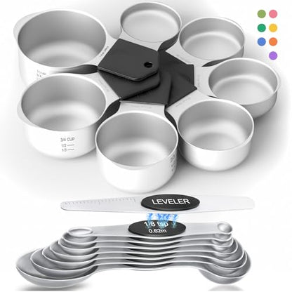 Magnetic Measuring Cups & Spoons Set|304 Stainless Steel Dual Scale Set of 15, Strong N52 Magnetic Nesting Design with Leveler, for Dry&Liquid Ingredients, Dishwasher Safe(Black) - color: Magnetic Measuring Cups & Spoons Set Black