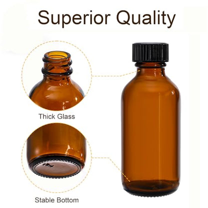 Bekith 30 Pack 2 oz Boston Round Glass Bottle with Black Caps, Amber