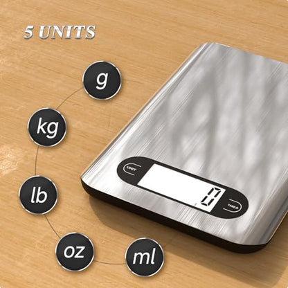 Digital Kitchen Scale, 17 Pounds Capacity Food Scale with LCD Display, Weight Grams and Ounces for Cooking and Baking, Stainless Steel Platform, Anti-Splash