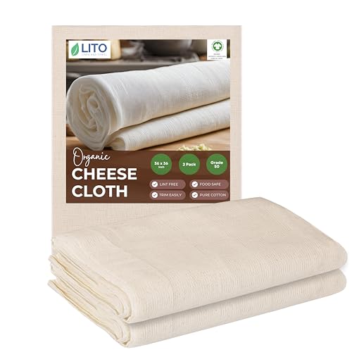 Cheesecloth for Straining, Organic Cheese Cloth, Fine Mesh Nut Milk Cloth, Unbleached Cotton Cheese Cloth Grade 50 for Yogurt, Cheese Making, Bread Baking, Juicing, Cooking, (36 x 36 Inch) - 2 Pack - size: Cheese Cloth Grade 50 (2 Pack)