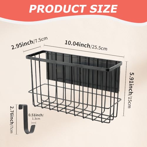 Magnetic Basket Organizers, Dryer Ball Holder Laundry Room Organization Whiteboard Metal Wire Basket with Hooks, Space-Saving Fridge Spice Rack for Sponge Recipe Wrap