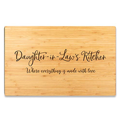 Andaz Press Large Bamboo Wood Cutting Board Gift, 17.75 x 11-inch, Daughter-in-Law's Kitchen Where Everything is Made With Love, 1-Pack, Engraved Serving Chopping Board Chef Kitchen Ideas - color: Daughter-in-Law