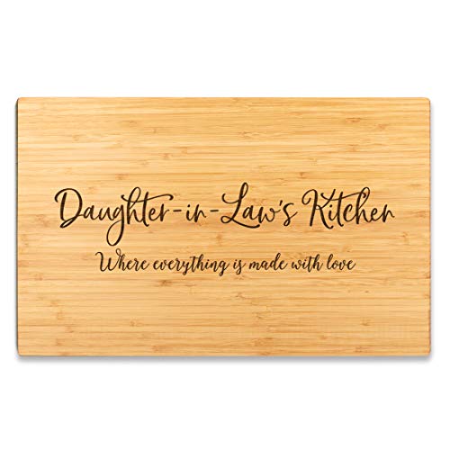 Andaz Press Large Bamboo Wood Cutting Board Gift, 17.75 x 11-inch, Daughter-in-Law's Kitchen Where Everything is Made With Love, 1-Pack, Engraved Serving Chopping Board Chef Kitchen Ideas - color: Daughter-in-Law