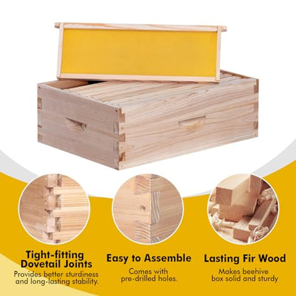 BeeCastle 8 Frame Medium Super Bee Hive Box, Langstroth Honey Bee Hive Include Beehive Frames and Waxed Foundations (Unassembled) - size: 8 Frame
