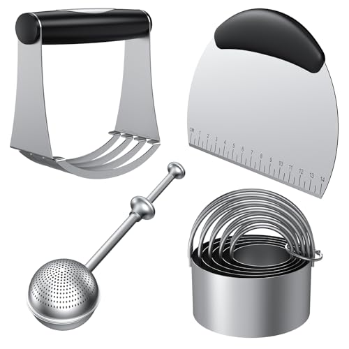 Biscuit Cutter Set, Stainless Steel Flour Sifter, Pastry Cutter, Pastry Scraper and Dough Blender, Flour Sieve for Quick Sifting Cakes and Spices, Professional Baking Dough Tools (4 Set) - size: 4 set sifter