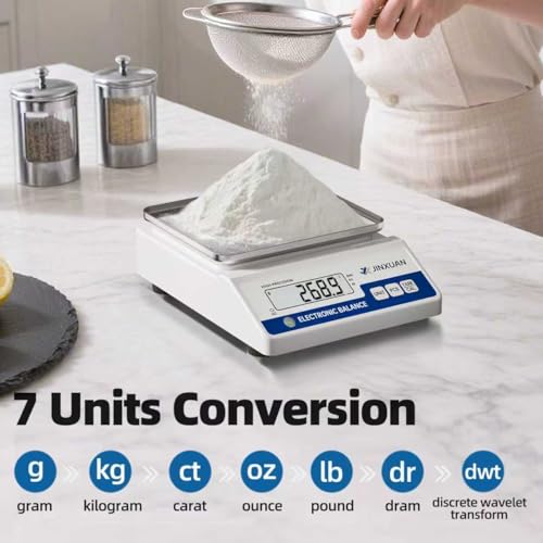 Lab Scale Gram Scale 6000gx0.01g Accuracy Laboratory Balance Scale Digital Scale Electronic Analytical Balance for Jewelry Gold Kitchen Lab, with 7 Units Conversion, 500g Weight, LCD Display - style: 6000gx0.01g