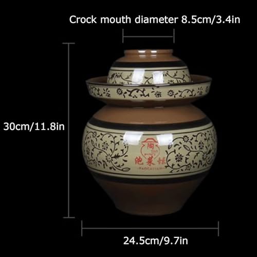 Traditional Chinese Ceramic Fermentation Crock With Lid, Stoneware Sauerkraut Pickling Jar, 1 Pcs(6.5L) - size: 6.5L