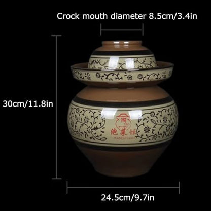 Fermentation Crock With Lid Traditional Chinese Ceramic Sauerkraut Pickling Crock Stoneware Pickle Jar(6.5L) - size: 6.5L