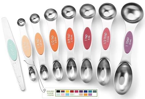 Spring Chef Stainless Steel Metal Magnetic Measuring Spoons Set of 8 with Leveler, Heavy Duty Nesting Teaspoon & Tablespoon Measuring Spoons, Kitchen Gadgets for Baking & Cooking - Desert Sunset - color: Desert Sunset, size: 1-Pack