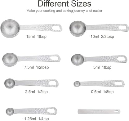 Measuring Cups and Spoons Set 14, Metric & US 18/8 Stainless Steel Measuring Cups and Spoons Set, Dry & Liquid Metal 6 Measure Cups & 7 Measure Spoons w/Leveler for Kitchen & Baking - color: Siliver