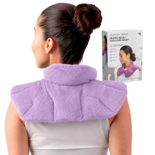 Sharper Image Heated Neck & Shoulder Wrap - Microwavable Warm & Cooling Plush Pad, Scented Aromatherapy (100% Natural Lavender & Herb Spa Blend), Pain Tension Headache Relief Therapy, Gift for Women - color: Lavender